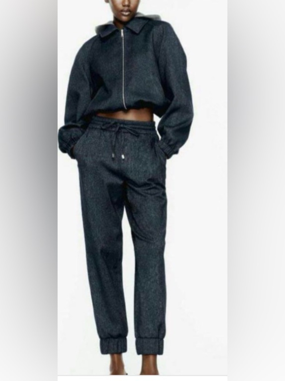 Zara Set of two items 2Way denim Jacket & Jogger Sz M detachable hoodie